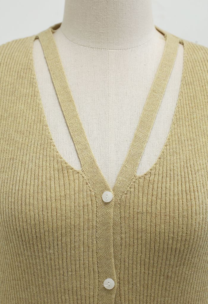 V-Neck Cutout Cozy Knit Top in Mustard