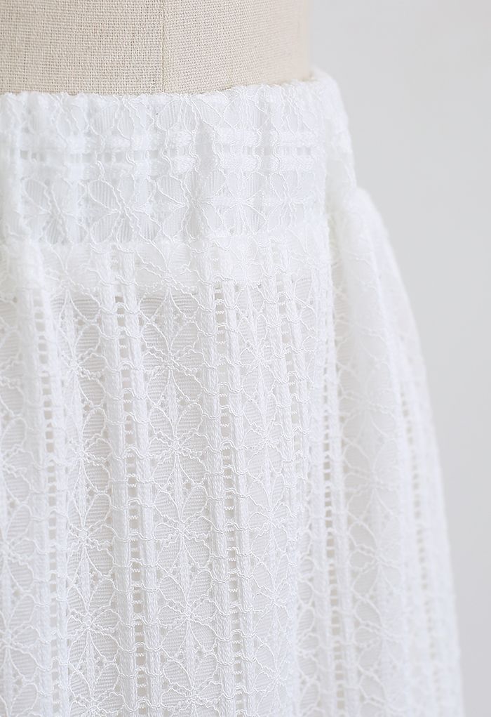 Soft Floral Lace Midi Skirt in White