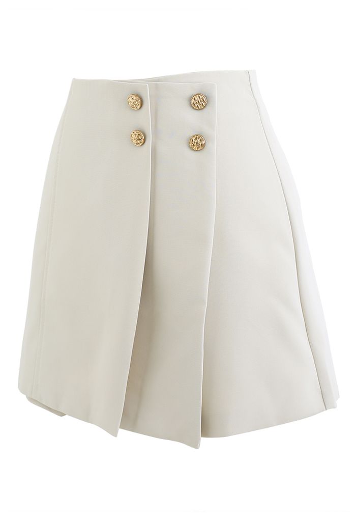 Flap Front Golden Button Trim Skorts in Ivory - Retro, Indie and Unique ...