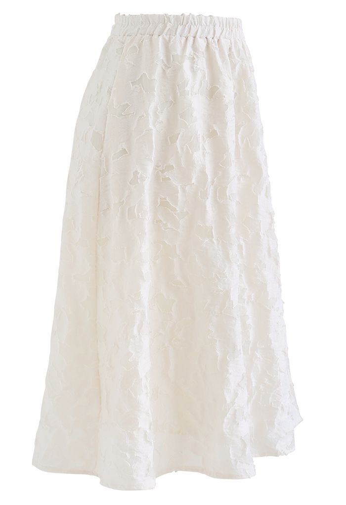 Leaf Jacquard Flare Midi Skirt in Cream - Retro, Indie and Unique Fashion