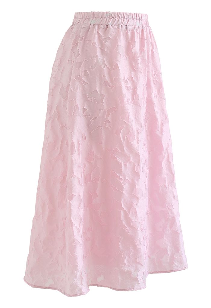 Leaf Jacquard Flare Midi Skirt in Pink - Retro, Indie and Unique Fashion