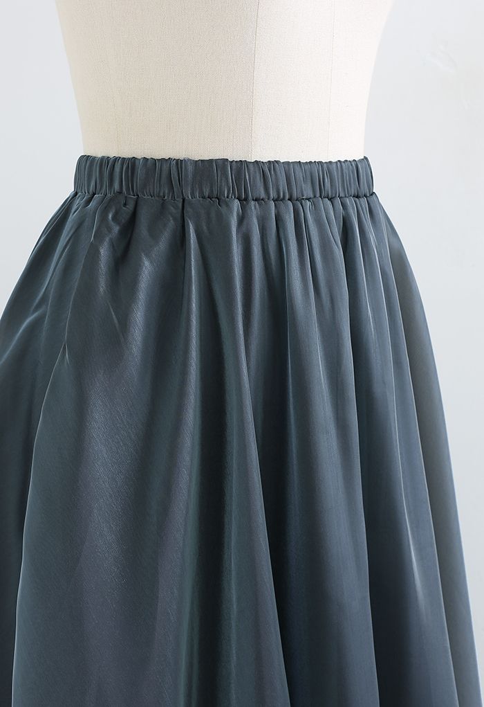 Flowy Organza Flare Midi Skirt in Smoke - Retro, Indie and Unique Fashion