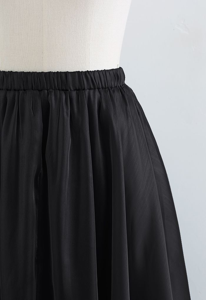 Flowy Organza Flare Midi Skirt in Black - Retro, Indie and Unique Fashion