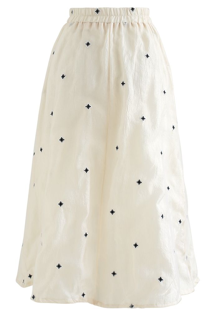 Embroidered Daisy Mesh Overlay Skirt in Cream