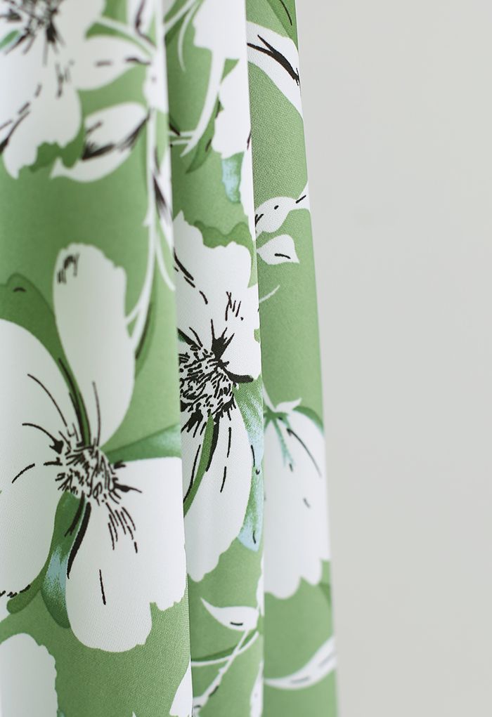 White Flower Flare Midi Skirt in Green - Retro, Indie and Unique Fashion