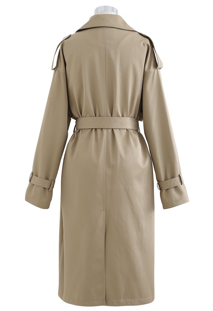 Double-Breasted Belted Trench Coat in Tan