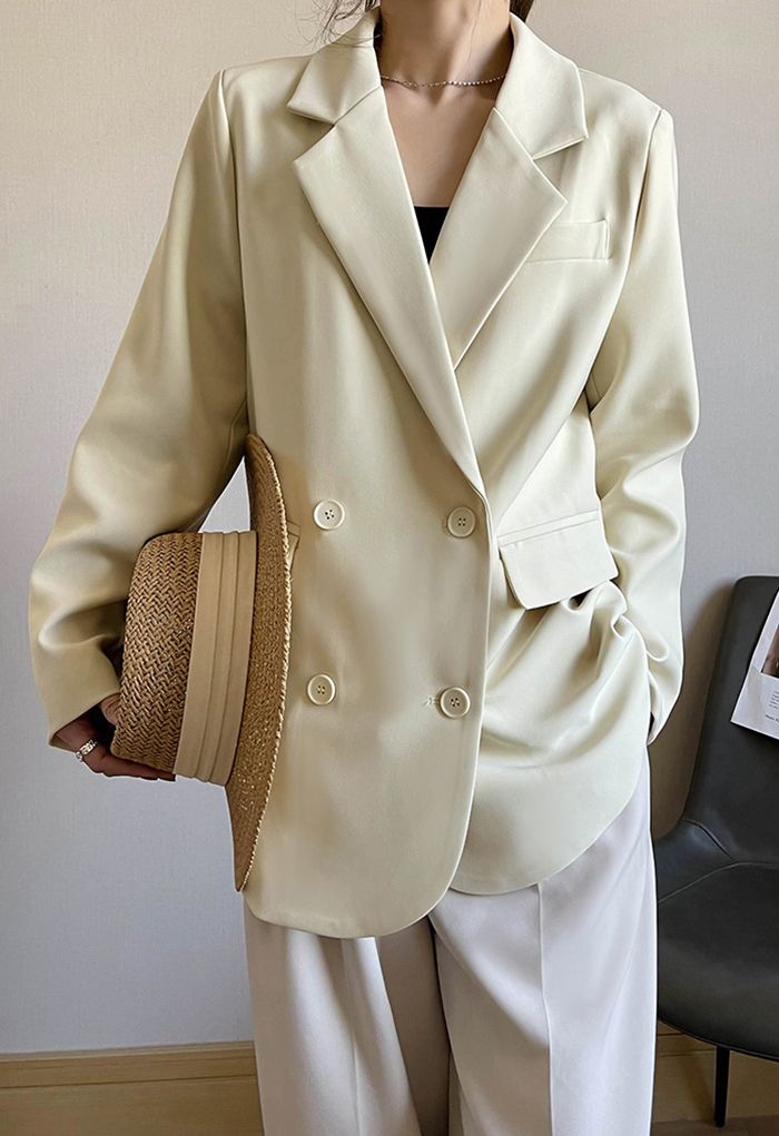Double-Breasted Flap Pockets Blazer in Light Yellow