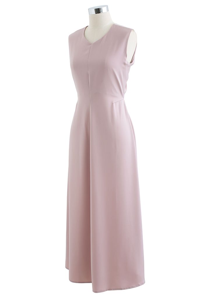 Drawstring Open Back Satin Midi Dress in Dusty Pink - Retro, Indie and ...