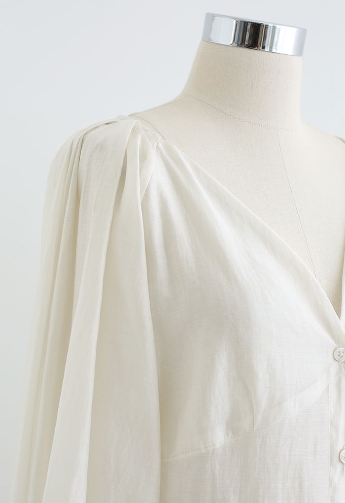 Semi-Sheer Puff Sleeve Longline Shirt in Ivory - Retro, Indie and ...