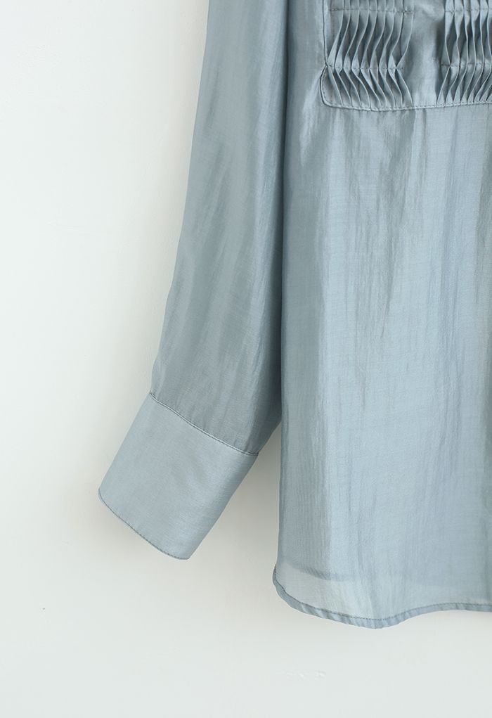 Pintuck Pocket Semi-Sheer Shirt in Dusty Blue - Retro, Indie and Unique ...