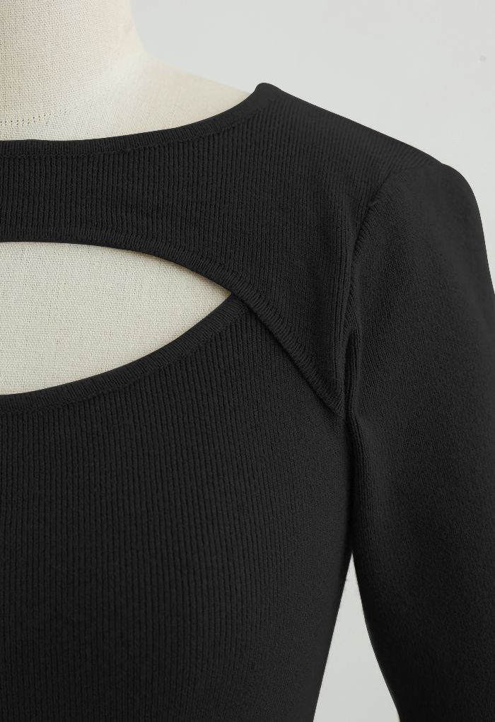 Cutout Neck Soft Knit Top in Black - Retro, Indie and Unique Fashion