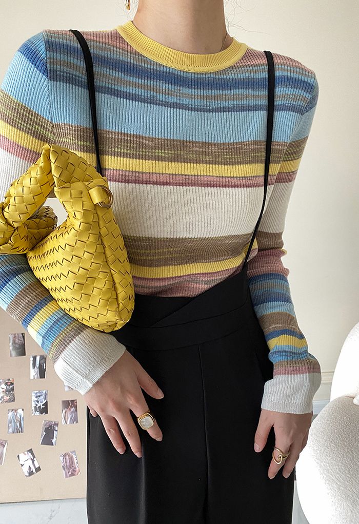 Stripe Color Block Knit Top in Yellow
