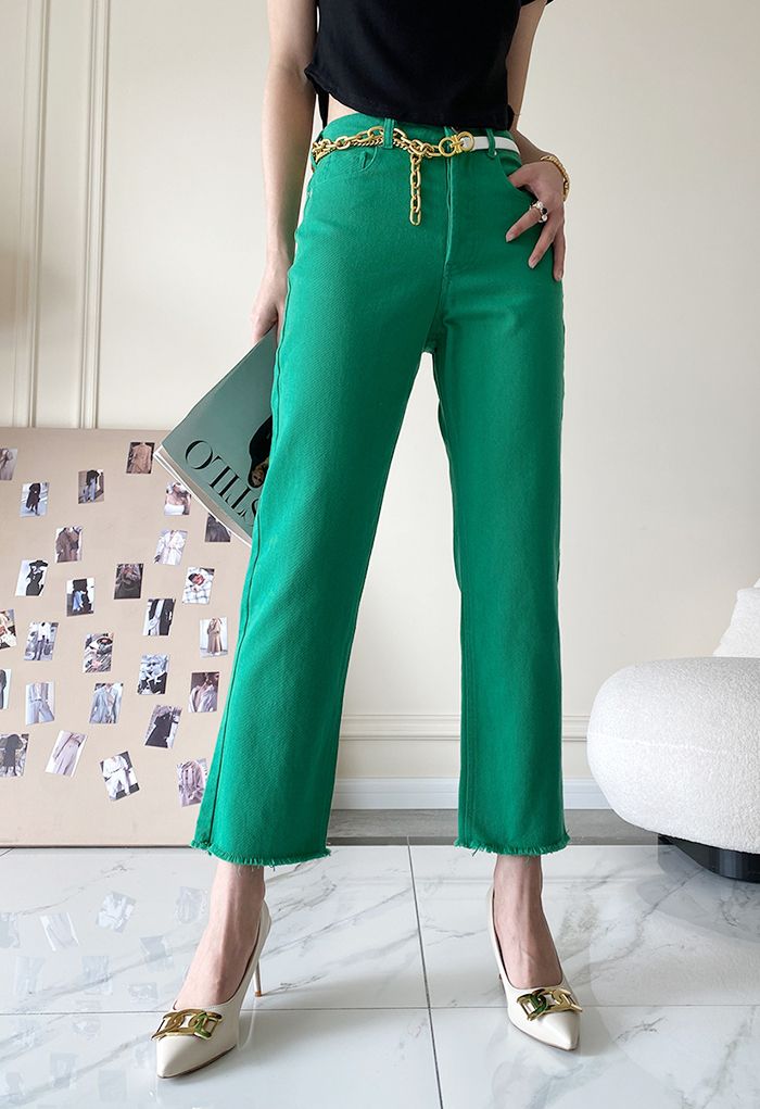 Retro Green Straight Leg Crop Jeans