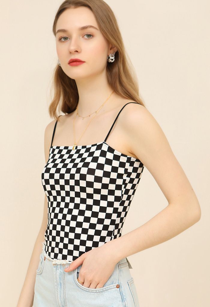 Checkerboard Print Fitted Cami Top