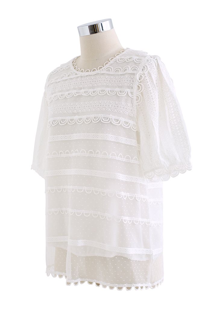 Scalloped Crochet Lace Top in White