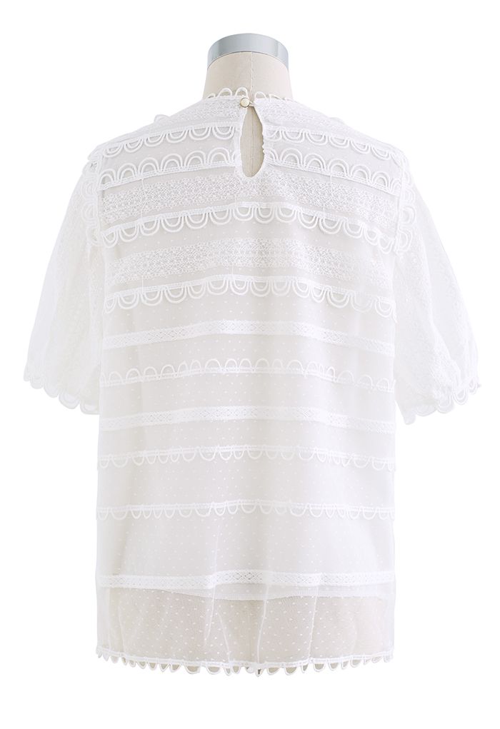 Scalloped Crochet Lace Top in White