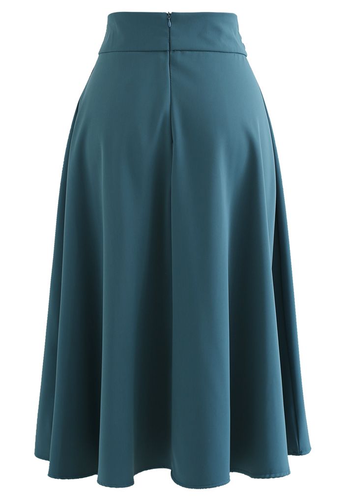 Button Trim Waist Flare Midi Skirt in Teal - Retro, Indie and Unique ...