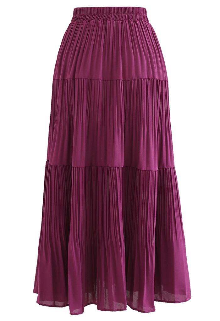 High Waist Pleated Panelled Skirt in Magenta - Retro, Indie and Unique ...