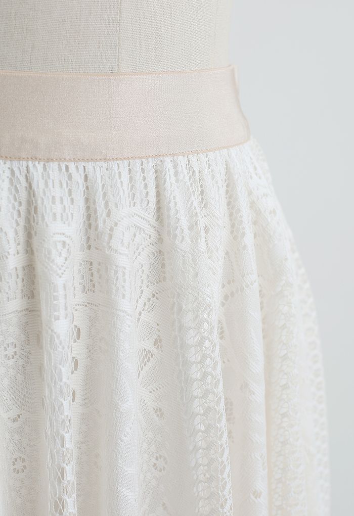 Honeycomb Eyelet Floral Lace Midi Skirt in Cream - Retro, Indie and ...