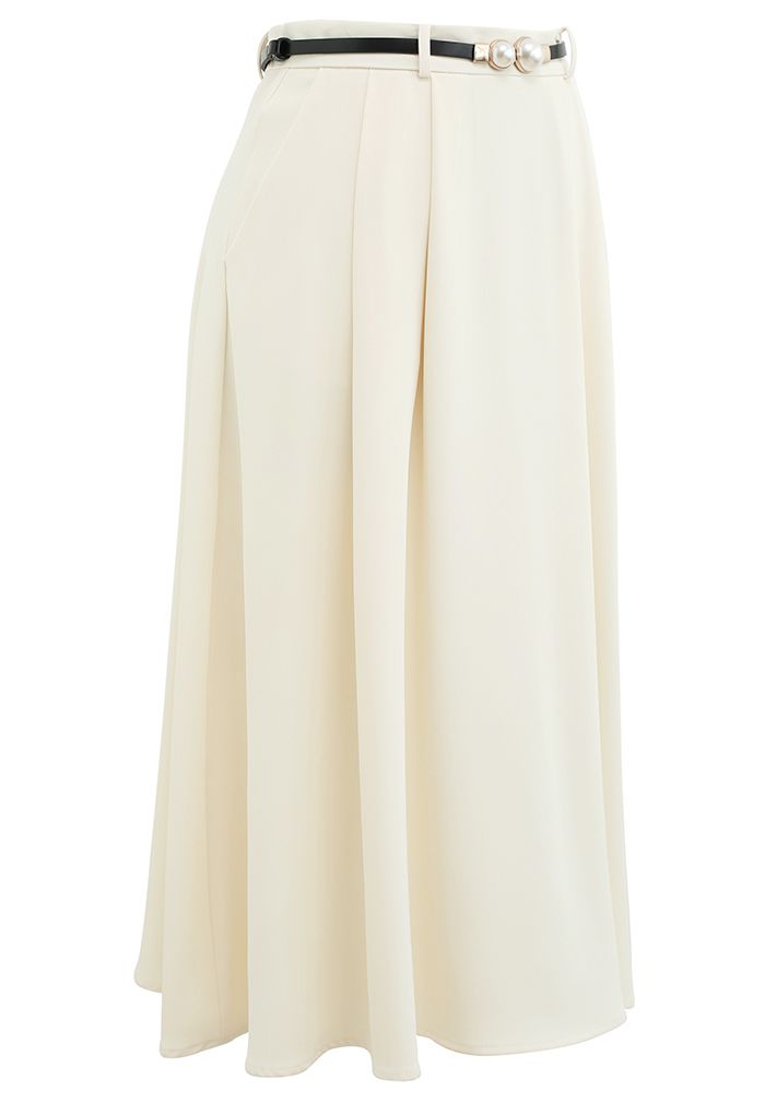 Neat Design Side Pocket Flare Midi Skirt in Ivory - Retro, Indie and ...