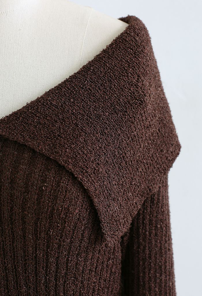 Giant Flap Collar Knit Crop Top in Brown
