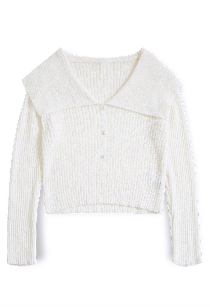 Giant Flap Collar Knit Crop Top in White - Retro, Indie and Unique Fashion