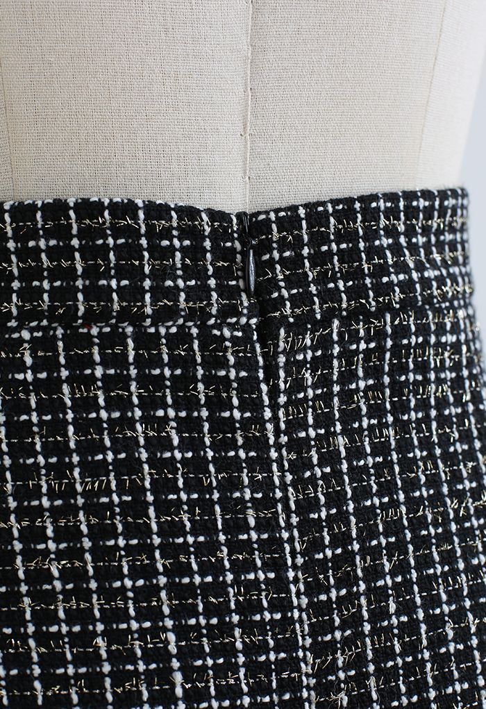 Pearl Button Check Tweed Mini Skirt in Black - Retro, Indie and Unique ...