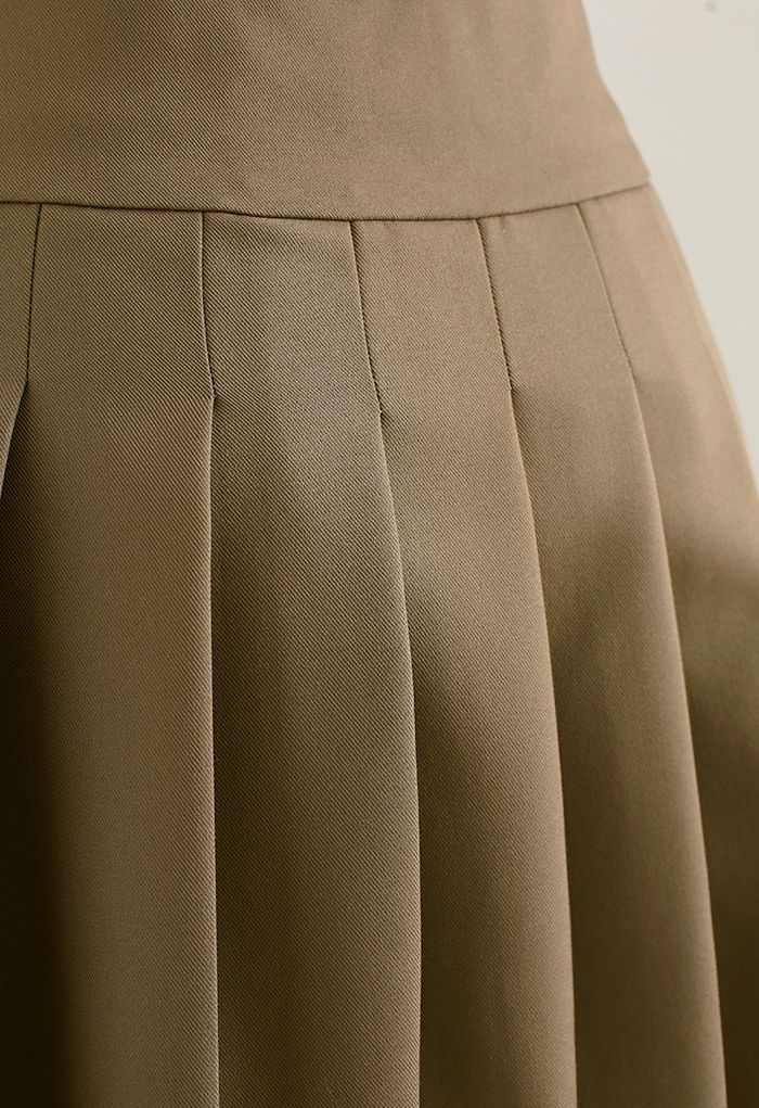 Heart Shape Buttons Pleated Mini Skirt in Brown - Retro, Indie and ...