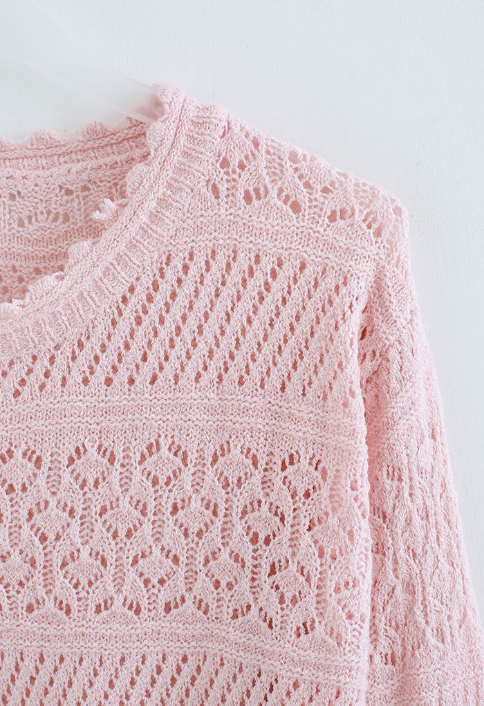 Scalloped Edge Hollow Out Knit Top in Pink - Retro, Indie and Unique ...