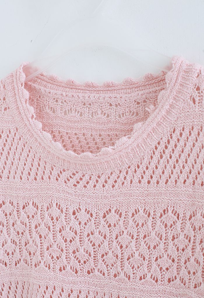 Scalloped Edge Hollow Out Knit Top in Pink - Retro, Indie and Unique ...