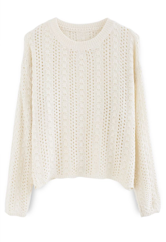Hollow Out Dots Slouchy Knit Top in Cream - Retro, Indie and Unique Fashion