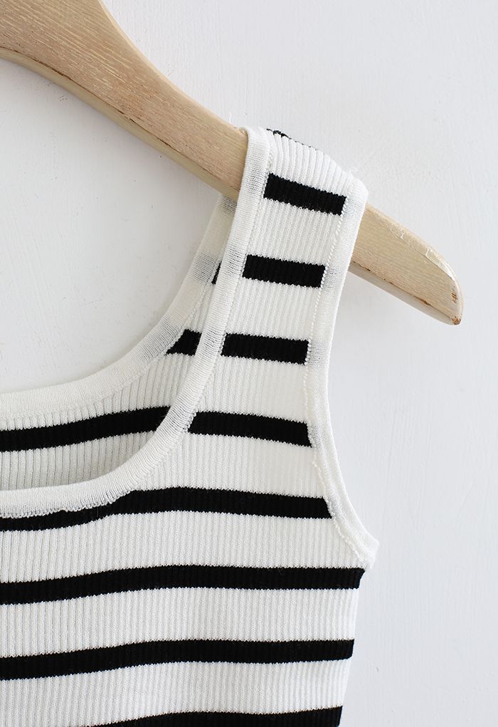 Striped Knit Crop Tank Top in White