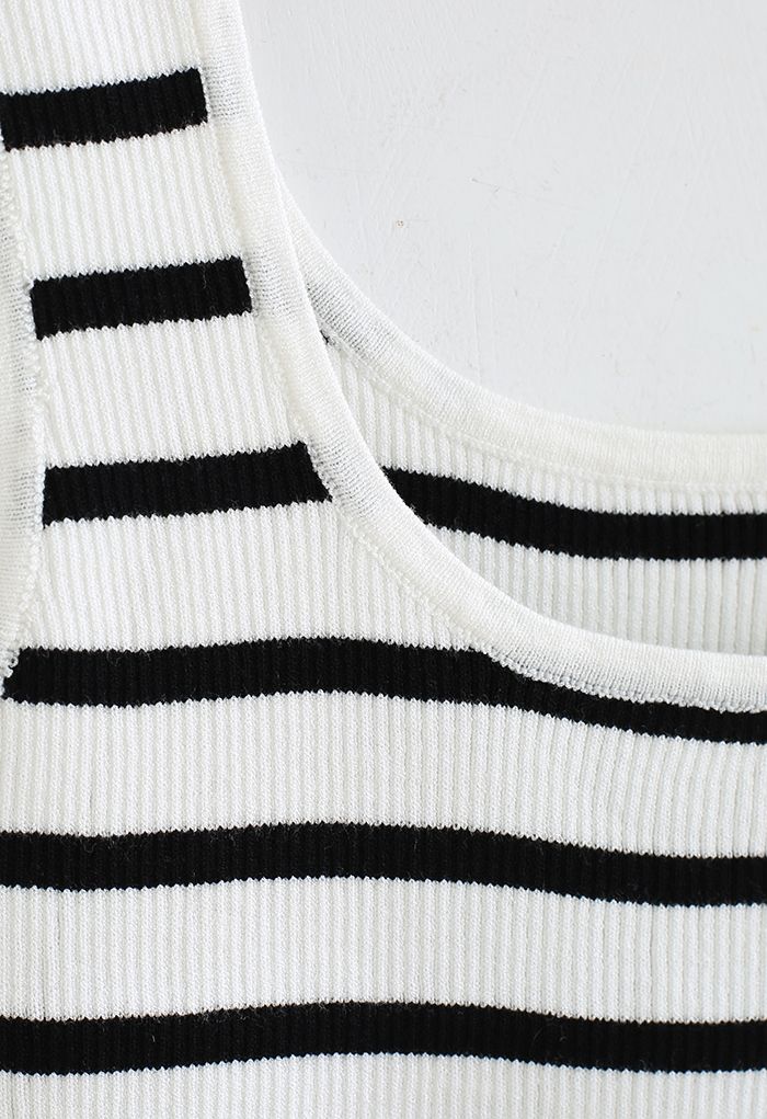 Striped Knit Crop Tank Top in White