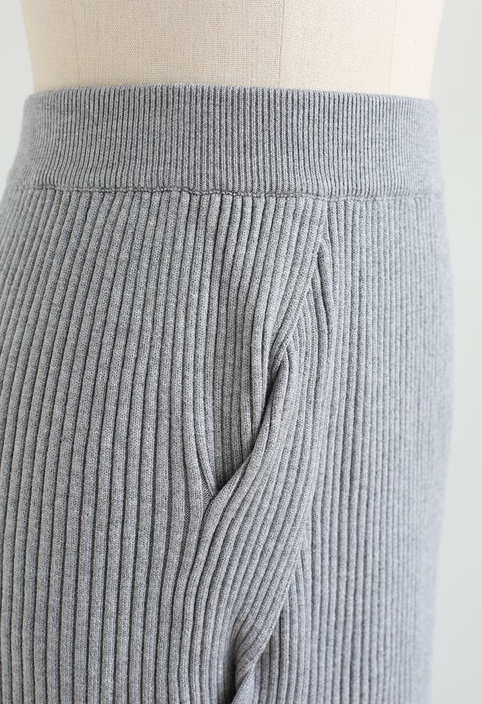 Side Twist Knitted Pencil Skirt in Grey - Retro, Indie and Unique Fashion