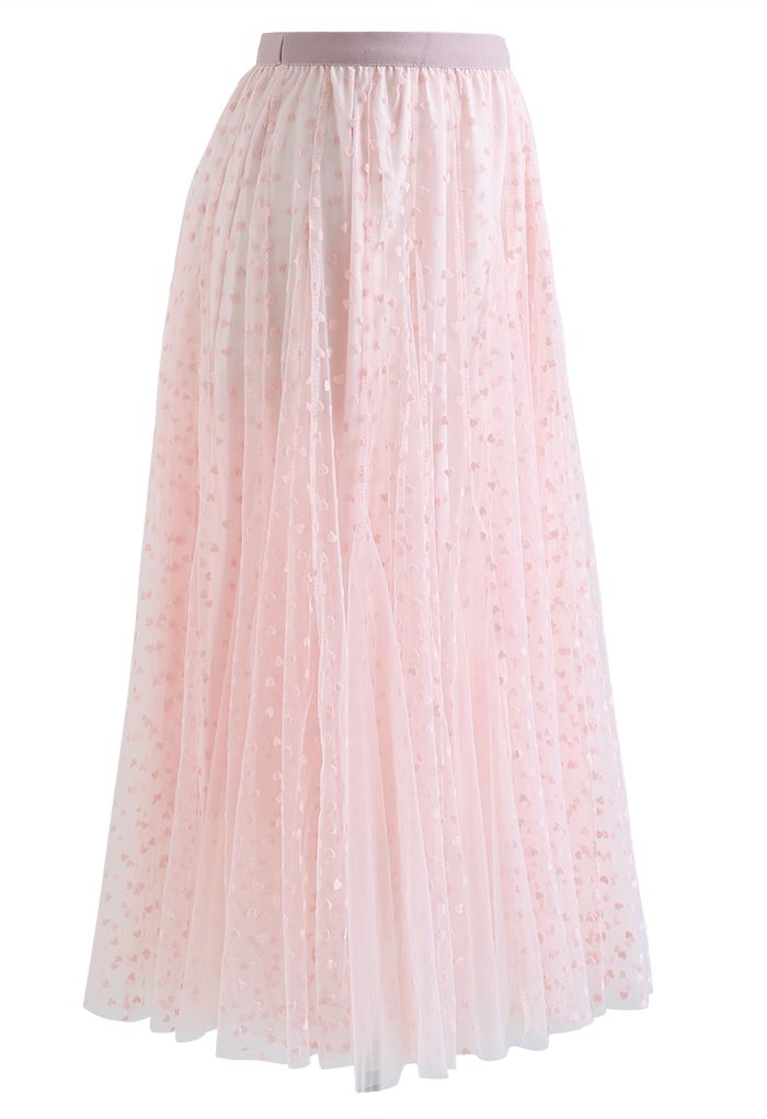 Little Heart Panelled Mesh Frilling Skirt in Pink - Retro, Indie and ...