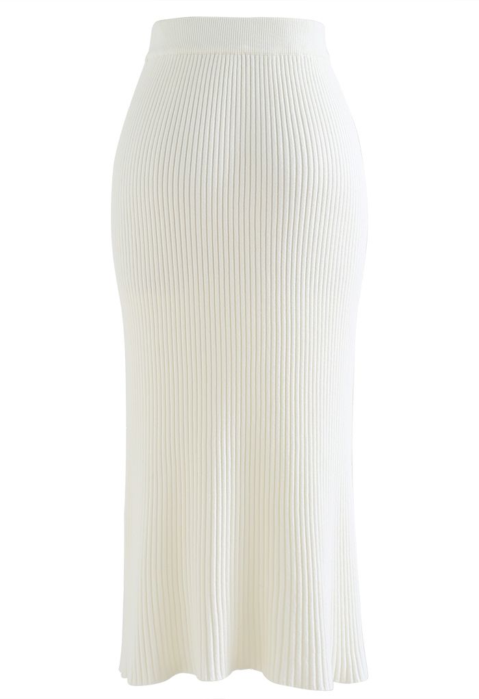 Side Twist Knitted Pencil Skirt in White - Retro, Indie and Unique Fashion
