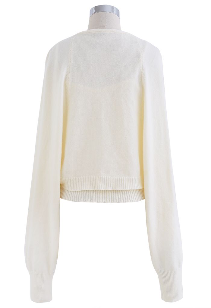Cable Knit Cami Top and Crop Cardigan Set in Cream
