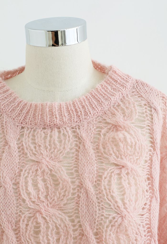 Ultra-Soft Hollow Out Cable Knit Sweater in Pink