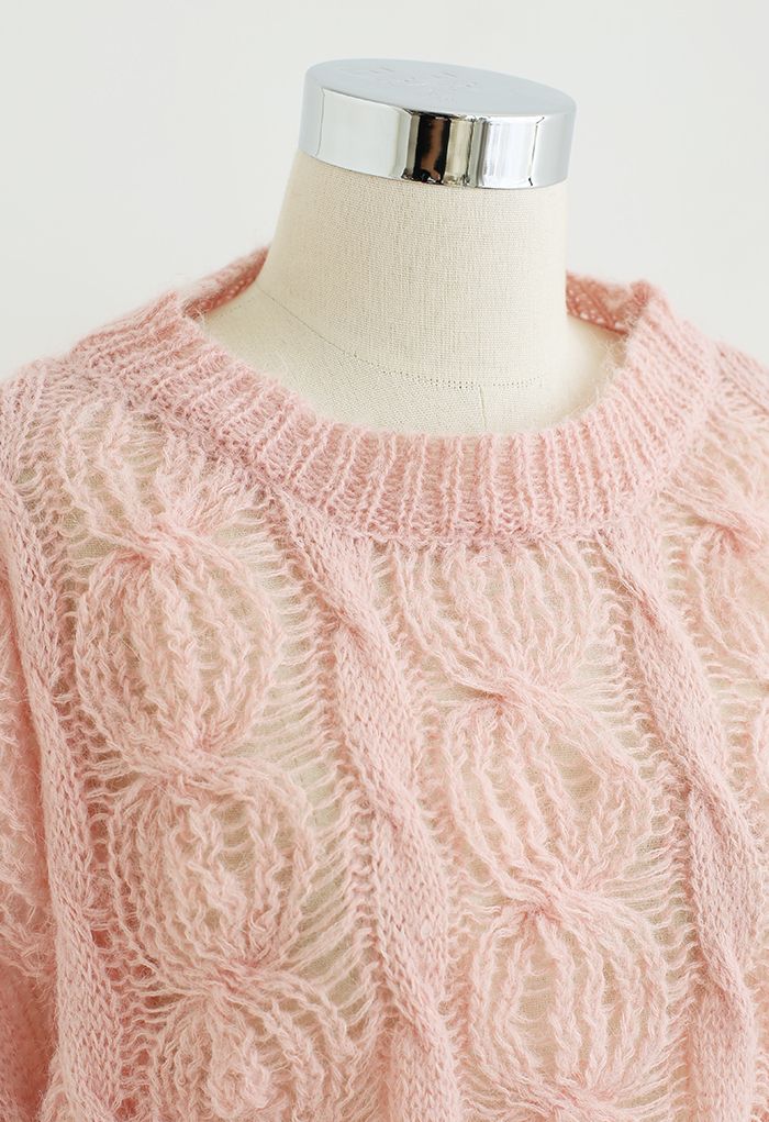Ultra-Soft Hollow Out Cable Knit Sweater in Pink
