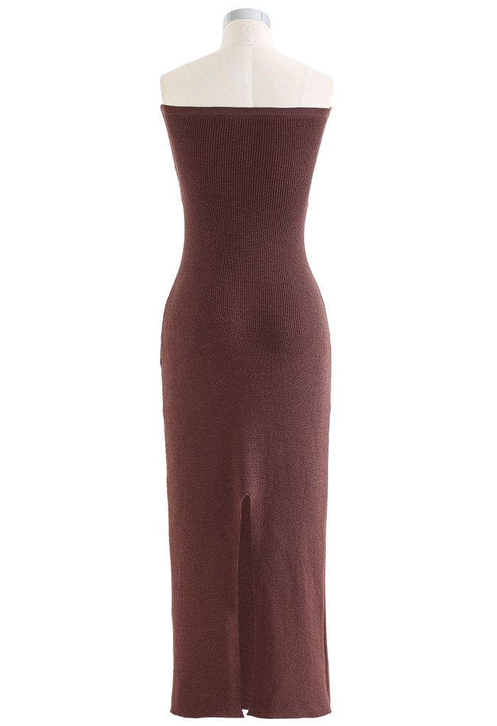 Knotted Front Fitted Knit Dress in Brown