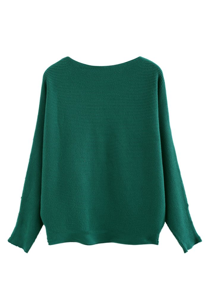Pearly Batwing Sleeve Knit Sweater in Green