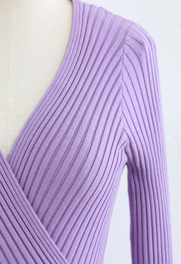 Soft Knit Solid Color Wrap Midi Dress