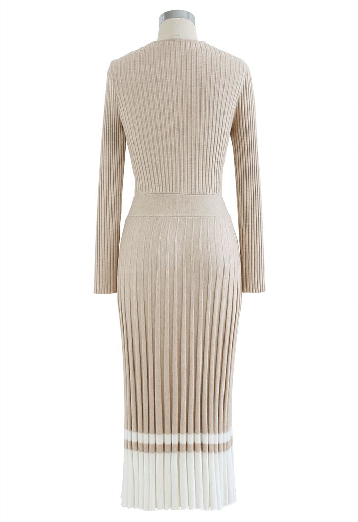 Soft Knit Contrast Hem Wrap Midi Dress in Camel - Retro, Indie and ...