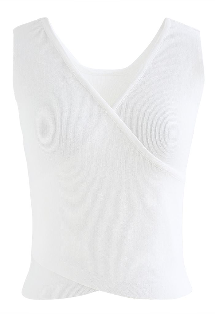 Faux Wrap Knit Tank Top in White