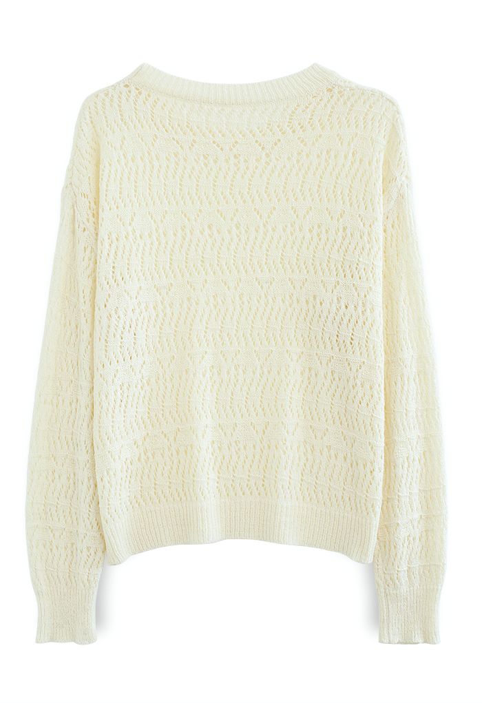 Monochrome Hollow Out Slouchy Knit Top in Cream - Retro, Indie and ...