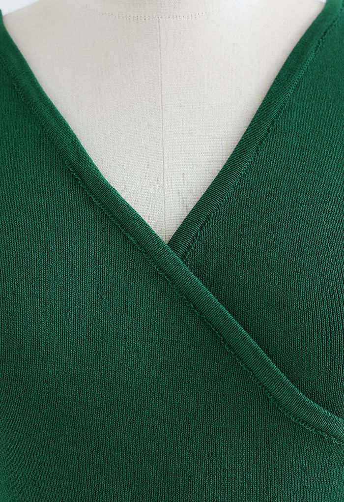 Faux Wrap Knit Tank Top in Green