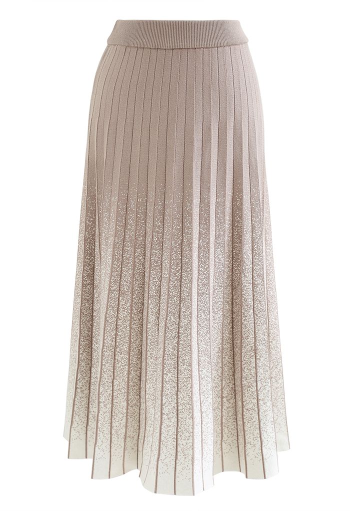 Dense Dots Pleated Ombre Knit Skirt in Sand