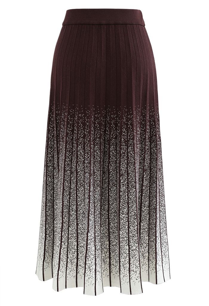 Dense Dots Pleated Ombre Knit Skirt in Brown