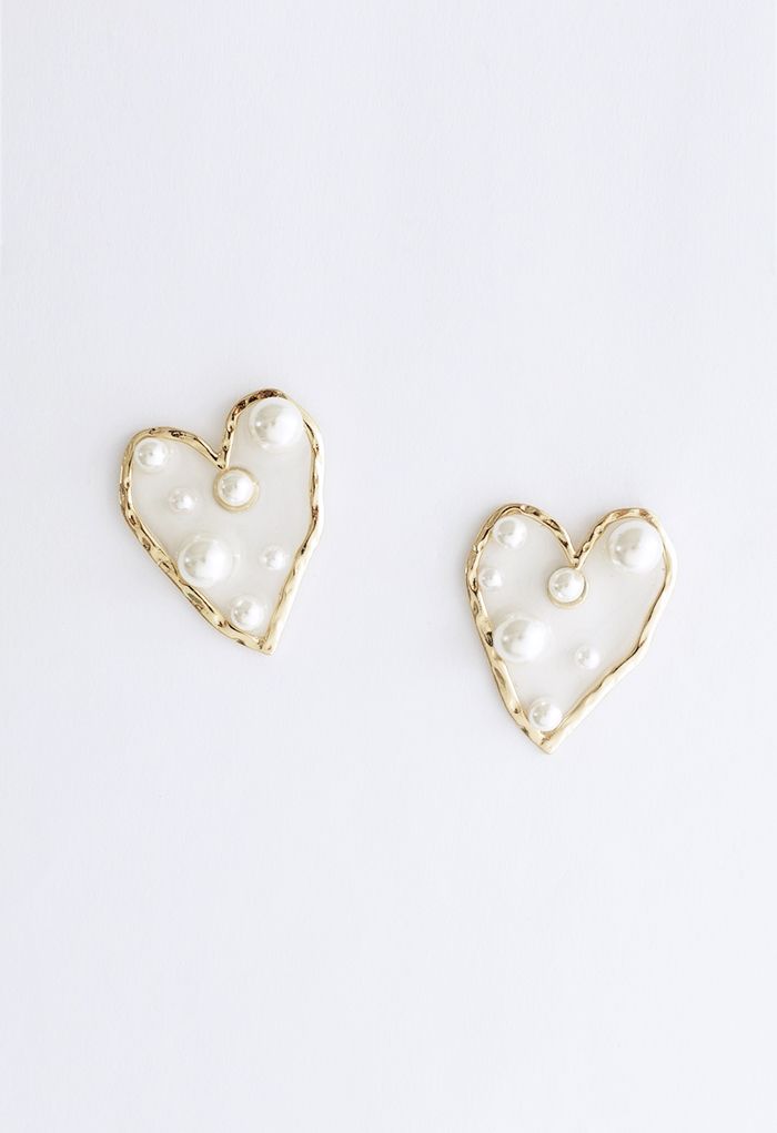 Pearl Trimmed Heart Earrings - Retro, Indie and Unique Fashion