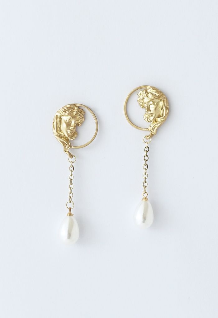 Golden Head Pearly Drop Earrings